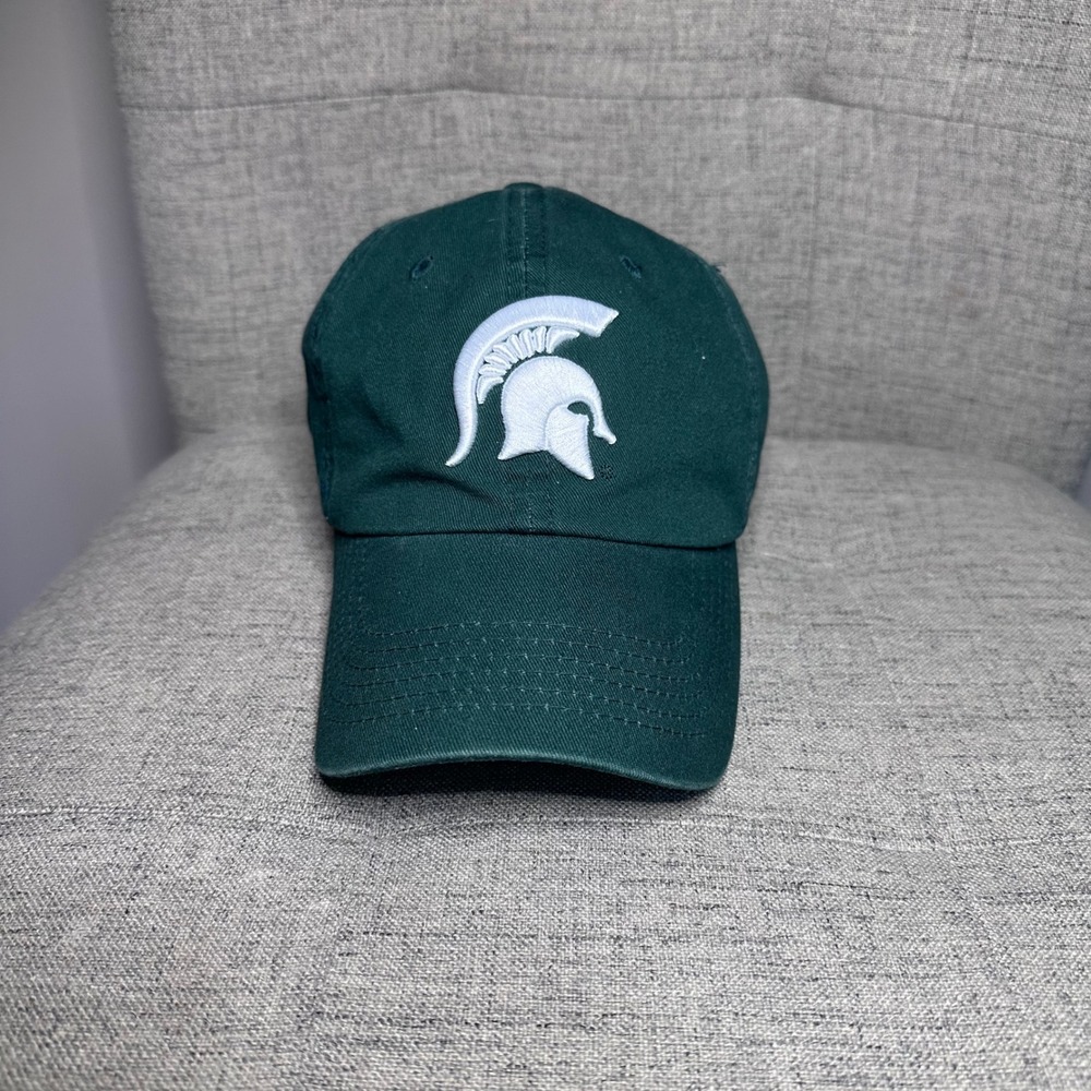 Michigan State Spartans‎ Baseball Cap Green White S Logo Adjustable Strap